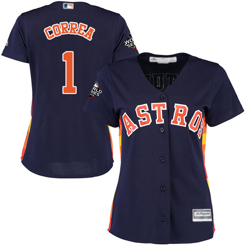 Astros #1 Carlos Correa Navy Blue Alternate 2019 World Series Bound Women's Stitched MLB Jersey