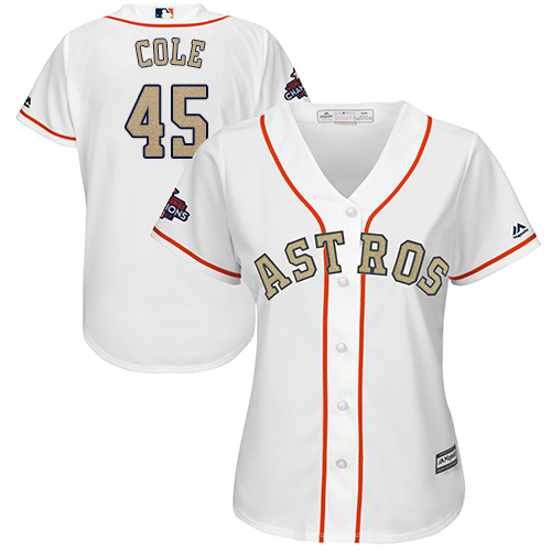 Astros #45 Gerrit Cole White 2018 Gold Program Cool Base Women's Stitched MLB Jersey