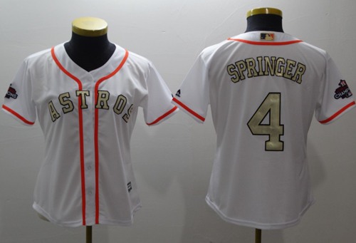 Astros #4 George Springer White 2017 World Series Champions Gold Program Cool Base Women's Stitched MLB Jersey