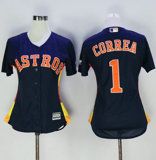 Astros #1 Carlos Correa Navy Blue Alternate Women's Stitched MLB Jersey