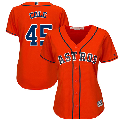 Astros #45 Gerrit Cole Orange Alternate Women's Stitched MLB Jersey