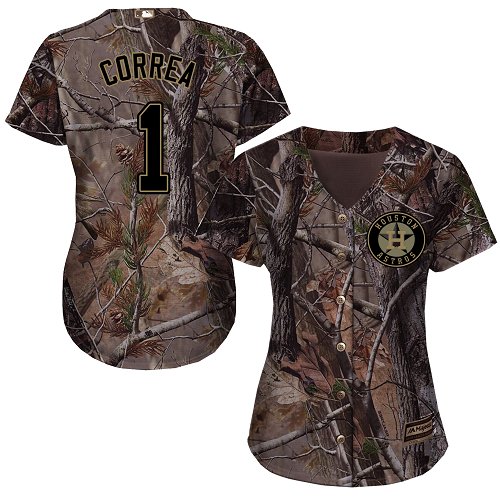 Astros #1 Carlos Correa Camo Realtree Collection Cool Base Women's Stitched MLB Jersey
