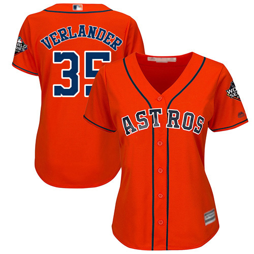 Astros #35 Justin Verlander Orange Alternate 2019 World Series Bound Women's Stitched MLB Jersey