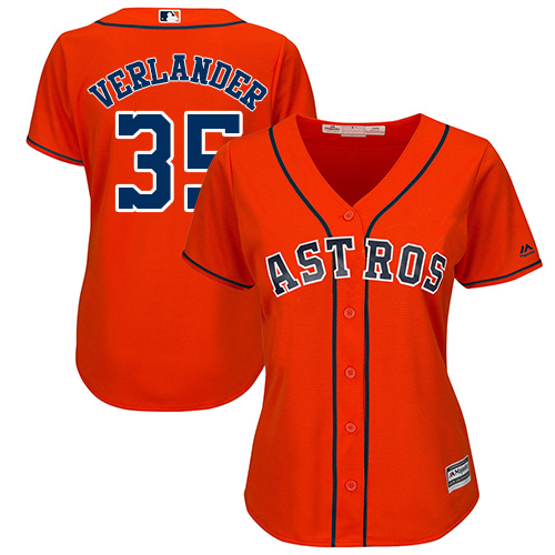 Astros #35 Justin Verlander Orange Alternate Women's Stitched MLB Jersey