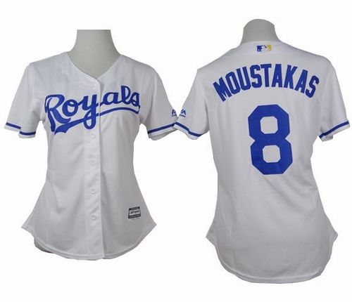 Royals #8 Mike Moustakas White Home Women's Stitched MLB Jersey