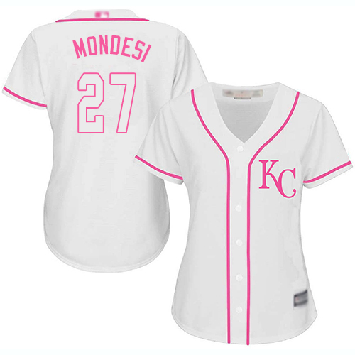 Royals #27 Raul Mondesi White/Pink Fashion Women's Stitched MLB Jersey