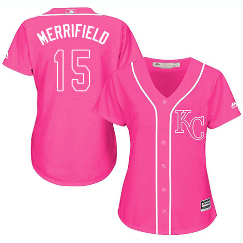 Royals #15 Whit Merrifield Pink Fashion Women's Stitched MLB Jersey