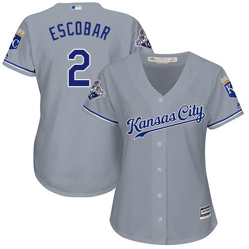 Royals #2 Alcides Escobar Grey Road Women's Stitched MLB Jersey