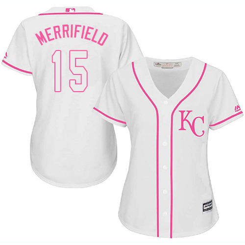 Royals #15 Whit Merrifield White/Pink Fashion Women's Stitched MLB Jersey