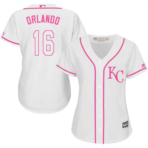 Royals #16 Paulo Orlando White/Pink Fashion Women's Stitched MLB Jersey