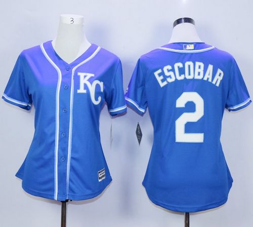 Royals #2 Alcides Escobar Blue Alternate 2 Women's Stitched MLB Jersey