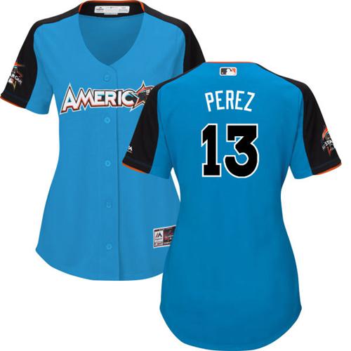 Royals #13 Salvador Perez Blue 2017 All-Star American League Women's Stitched MLB Jersey