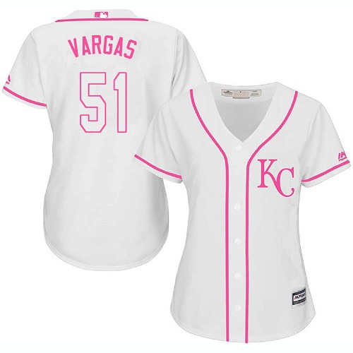 Royals #51 Jason Vargas White/Pink Fashion Women's Stitched MLB Jersey