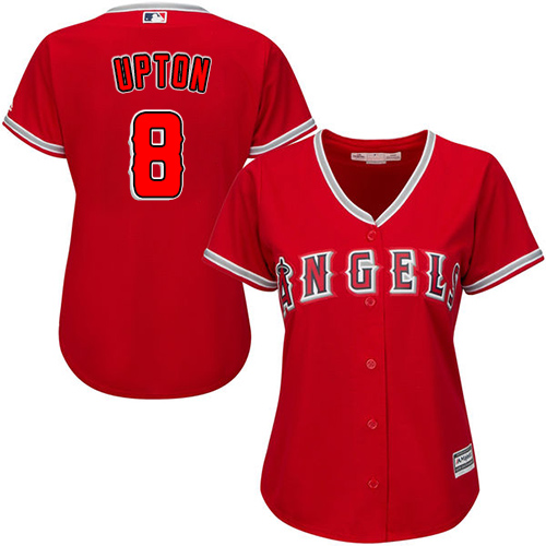 Angels #8 Justin Upton Red Alternate Women's Stitched MLB Jersey