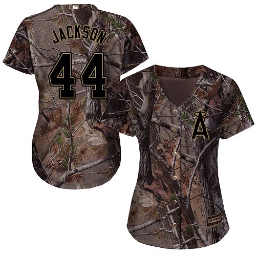 Angels #44 Reggie Jackson Camo Realtree Collection Cool Base Women's Stitched MLB Jersey