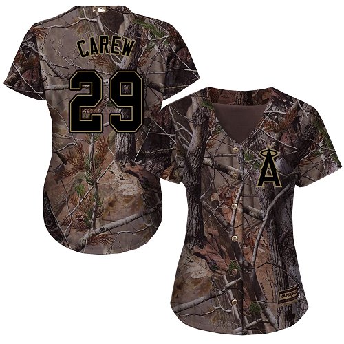 Angels #29 Rod Carew Camo Realtree Collection Cool Base Women's Stitched MLB Jersey