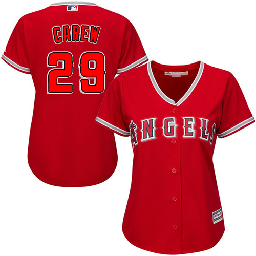 Angels #29 Rod Carew Red Alternate Women's Stitched MLB Jersey