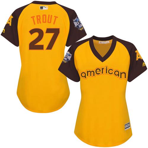 Angels #27 Mike Trout Gold 2016 All-Star American League Women's Stitched MLB Jersey