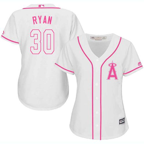 Angels #30 Nolan Ryan White/Pink Fashion Women's Stitched MLB Jersey