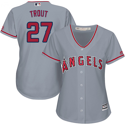 Angels #27 Mike Trout Grey Road Women's Stitched MLB Jersey
