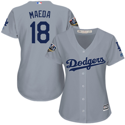Dodgers #18 Kenta Maeda Grey Alternate Road 2018 World Series Women's Stitched MLB Jersey