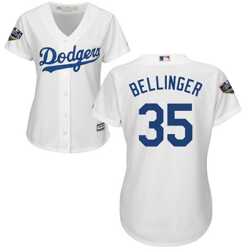 Dodgers #35 Cody Bellinger White Home 2018 World Series Women's Stitched MLB Jersey