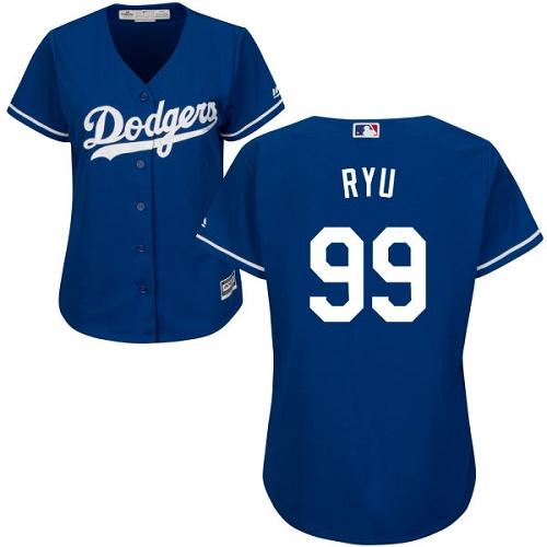 Dodgers #99 Hyun-Jin Ryu Blue Alternate Women's Stitched MLB Jersey