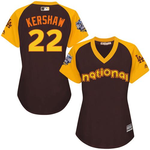 Dodgers #22 Clayton Kershaw Brown 2016 All-Star National League Women's Stitched MLB Jersey