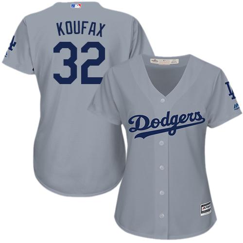 Dodgers #32 Sandy Koufax Grey Alternate Road Women's Stitched MLB Jersey