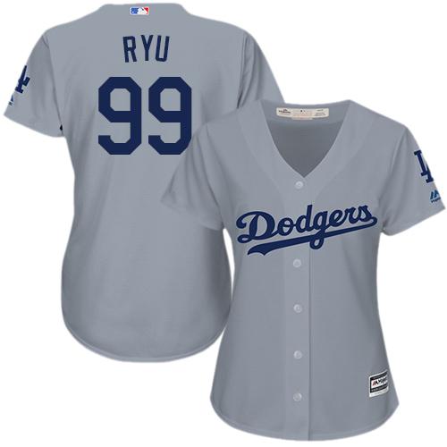 Dodgers #99 Hyun-Jin Ryu Grey Alternate Road Women's Stitched MLB Jersey