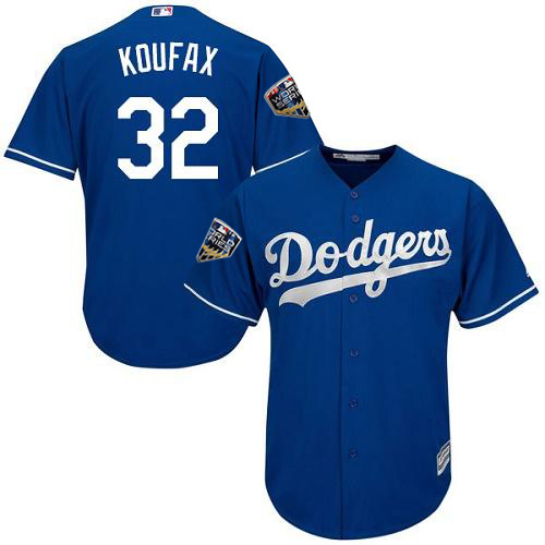 Dodgers #32 Sandy Koufax Blue Alternate 2018 World Series Women's Stitched MLB Jersey
