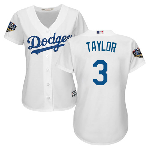 Dodgers #3 Chris Taylor White Home 2018 World Series Women's Stitched MLB Jersey