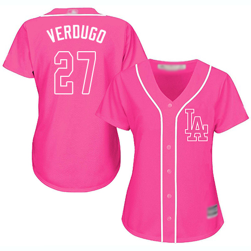 Dodgers #27 Alex Verdugo Pink Fashion Women's Stitched MLB Jersey