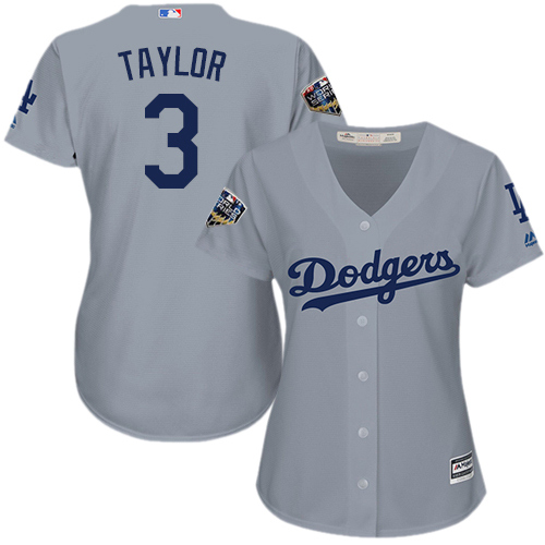 Dodgers #3 Chris Taylor Grey Alternate Road 2018 World Series Women's Stitched MLB Jersey