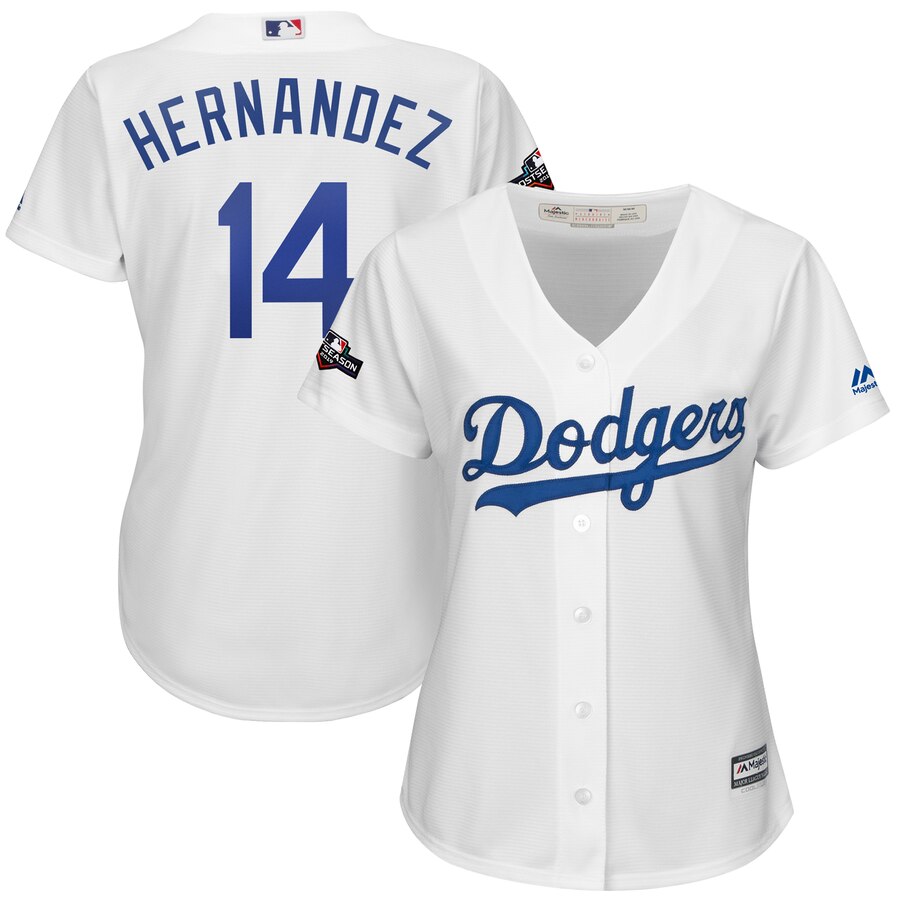 Los Angeles Dodgers #14 Enrique Hernandez Majestic Women's 2019 Postseason Home Official Cool Base Player Jersey White