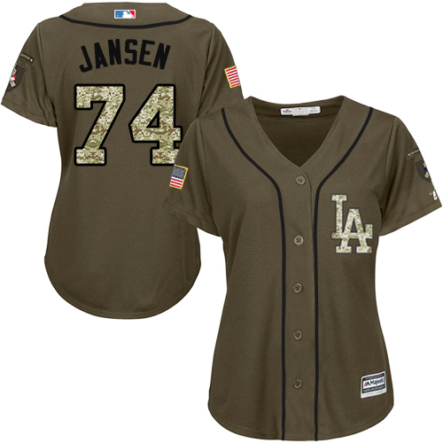 Dodgers #74 Kenley Jansen Green Salute to Service Women's Stitched MLB Jersey