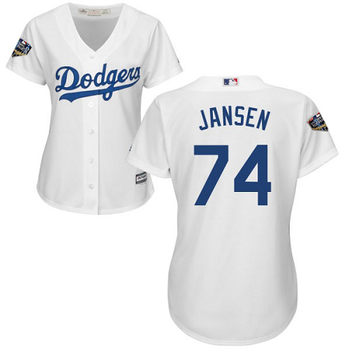 Dodgers #74 Kenley Jansen White Home 2018 World Series Women's Stitched MLB Jersey