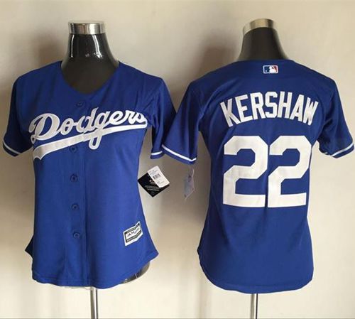 Dodgers #22 Clayton Kershaw Blue Women's Alternate Stitched MLB Jersey