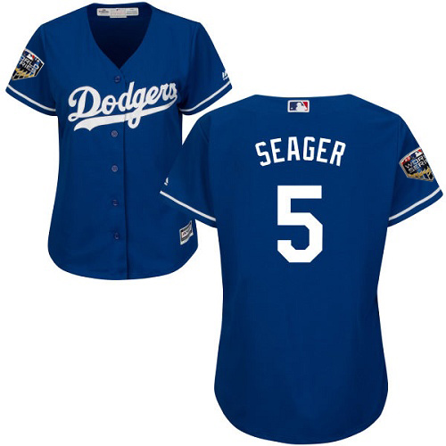 Dodgers #5 Corey Seager Blue Alternate 2018 World Series Women's Stitched MLB Jersey