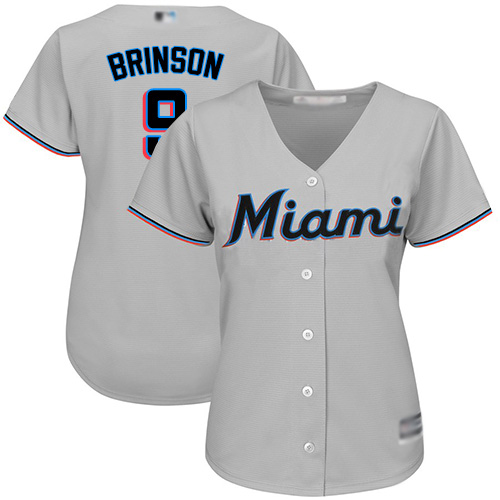 Marlins #9 Lewis Brinson Grey Road Women's Stitched MLB Jersey