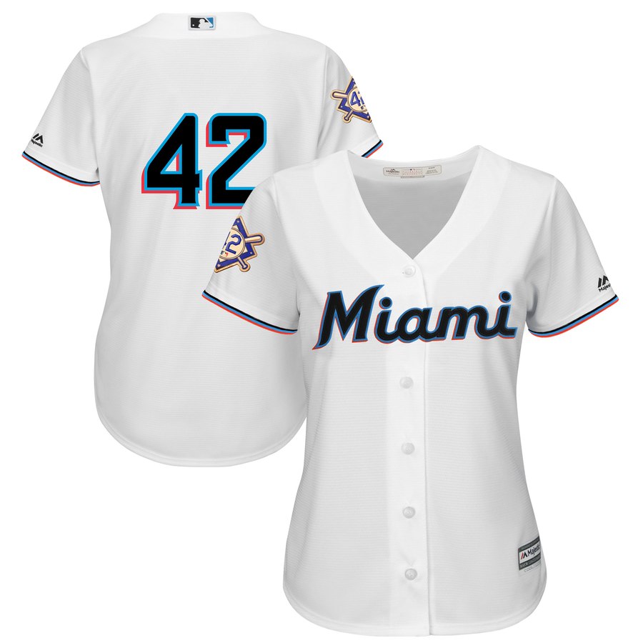 Miami Marlins #42 Majestic Women's 2019 Jackie Robinson Day Official Cool Base Jersey White