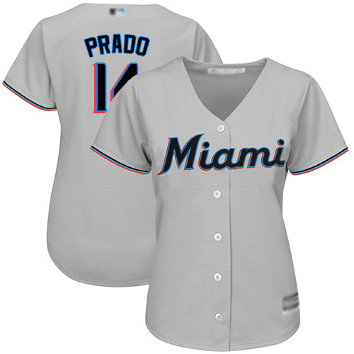Marlins #14 Martin Prado Grey Road Women's Stitched MLB Jersey
