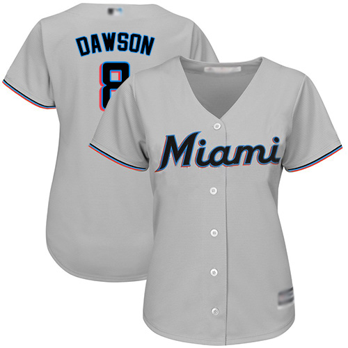 Marlins #8 Andre Dawson Grey Road Women's Stitched MLB Jersey