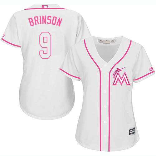Marlins #9 Lewis Brinson White/Pink Fashion Women's Stitched MLB Jersey