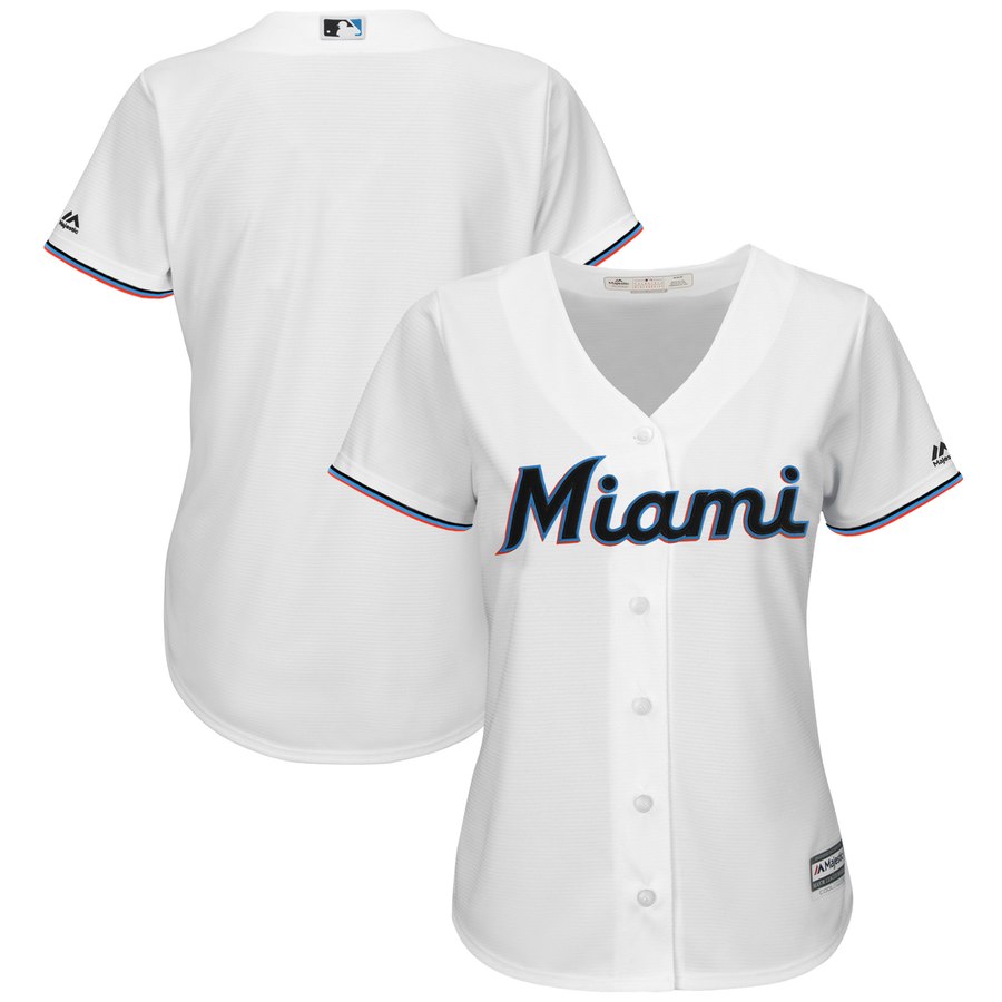Marlins White Majestic Women's Home 2019 Official Cool Base Stitched MLB Jersey