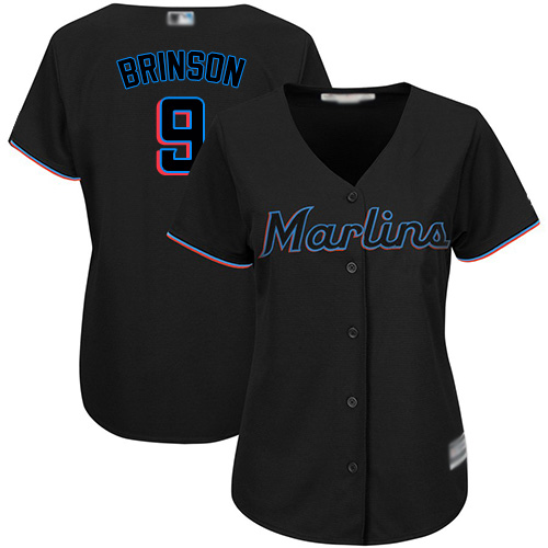 Marlins #9 Lewis Brinson Black Alternate Women's Stitched MLB Jersey