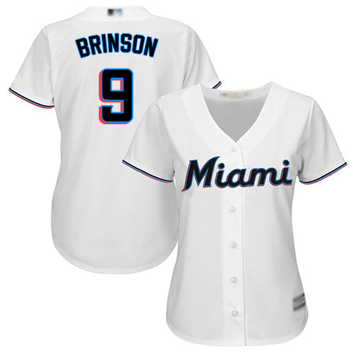 Marlins #9 Lewis Brinson White Home Women's Stitched MLB Jersey