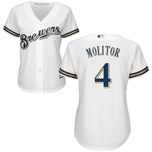 Brewers #4 Paul Molitor White Home Women's Stitched MLB Jersey