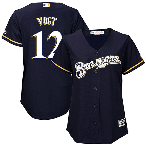 Brewers #12 Stephen Vogt Navy Blue Alternate Women's Stitched MLB Jersey