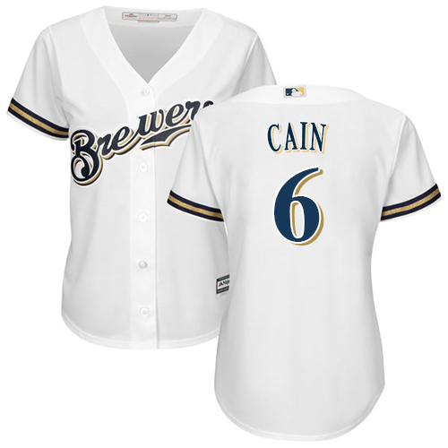 Brewers #6 Lorenzo Cain White Home Women's Stitched MLB Jersey